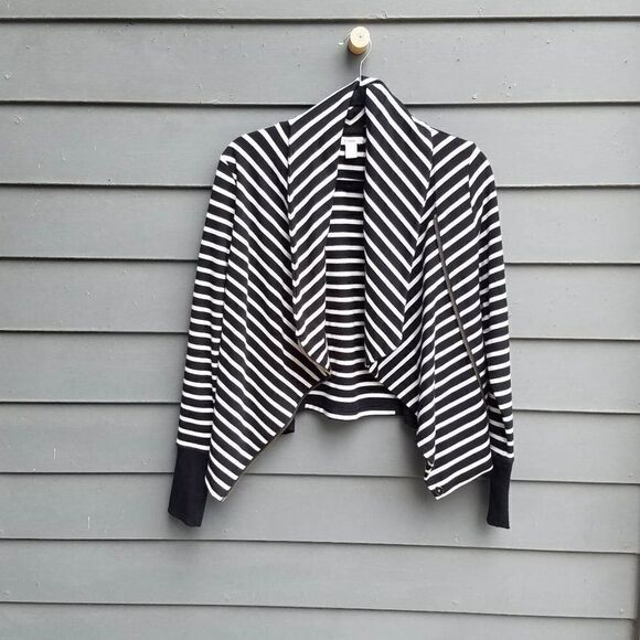 Caslon (Nordstrom) Black/White Striped Sweater/Sweatshirt/MOTO Jacket Size Small - Picture 10 of 13